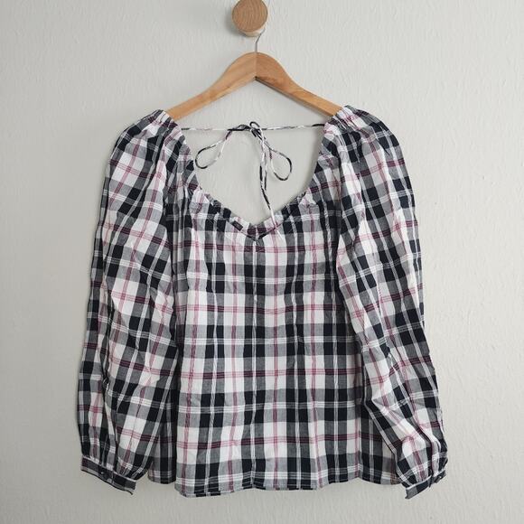 NEW J. Crew V-Neck Black Plaid Checkered Long Sleeve V-Neck Top - Picture 13 of 13